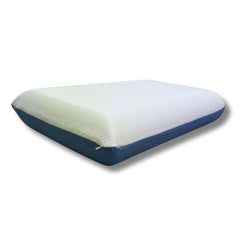 QQbed Essentials Memory Foam Bed Pillow for Pressure Relief, Adaptive Memory Foam Pillow with Washable Knit Cover, Standard, 24 x 16 in x 5.5 in, White / Blue