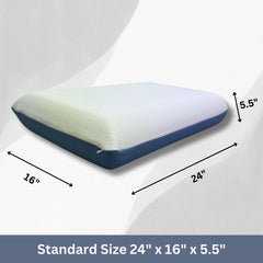 QQbed Essentials Memory Foam Bed Pillow for Pressure Relief, Adaptive Memory Foam Pillow with Washable Knit Cover, Standard, 24 x 16 in x 5.5 in, White / Blue