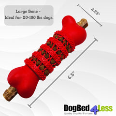 Dogbed4less Vibrant Chew and Clean Interactive Bone Dog Toy for Medium & Large Dogs - 6.5” Red and Green 2 Pack