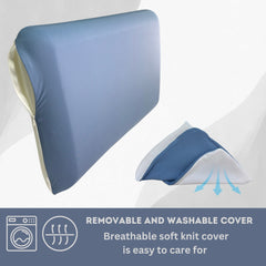 QQbed Essentials Memory Foam Bed Pillow for Pressure Relief, Adaptive Memory Foam Pillow with Washable Knit Cover, Standard, 24 x 16 in x 5.5 in, White / Blue