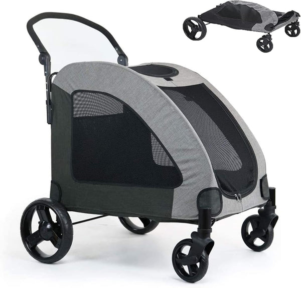 Dogbed4less Big Extra Large Dog Stroller Grey Ventilated Easy Fold