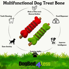 Dogbed4less Vibrant Chew and Clean Interactive Bone Dog Toy for Medium & Large Dogs - 6.5” Red and Green 2 Pack