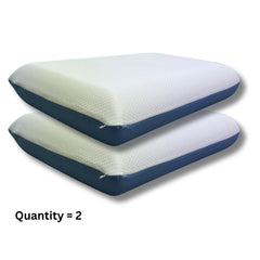 QQbed Essentials Memory Foam Bed Pillow for Pressure Relief, Adaptive Memory Foam Pillow with Washable Knit Cover, Standard, 24 x 16 in x 5.5 in, White / Blue
