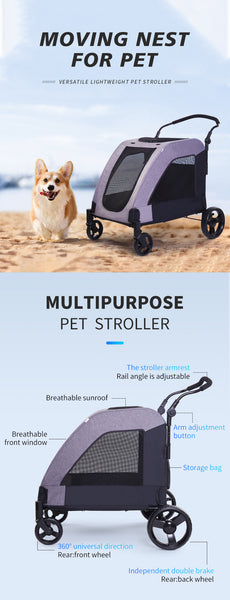 big wheel dog stroller Dogbed4less Big Extra Large Dog Stroller Grey Ventilated Easy Fold