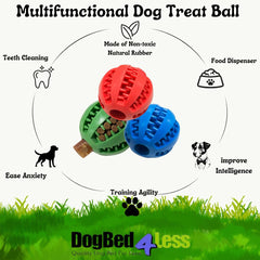 Dog Toy Ball – 3 Pack for Medium to Large Dogs – Vibrant Teeth Cleaning Treat Dispensing Fetch Balls Red, Blue, and Green 2.75” Diameter