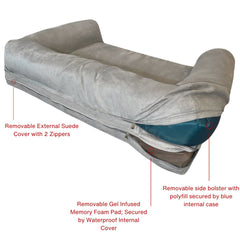 Premium Orthopedic Gel Memory Foam Pet Sofa Bed  - 2 Sizes in 3 Colors