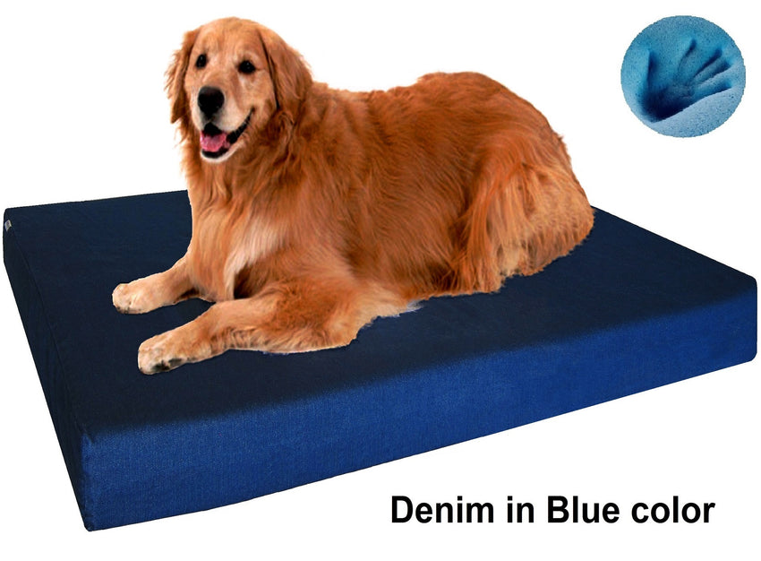 Dogbed4less Premium Orthopedic Cooling Memory Foam Pad Bed in Denim Blue Cover