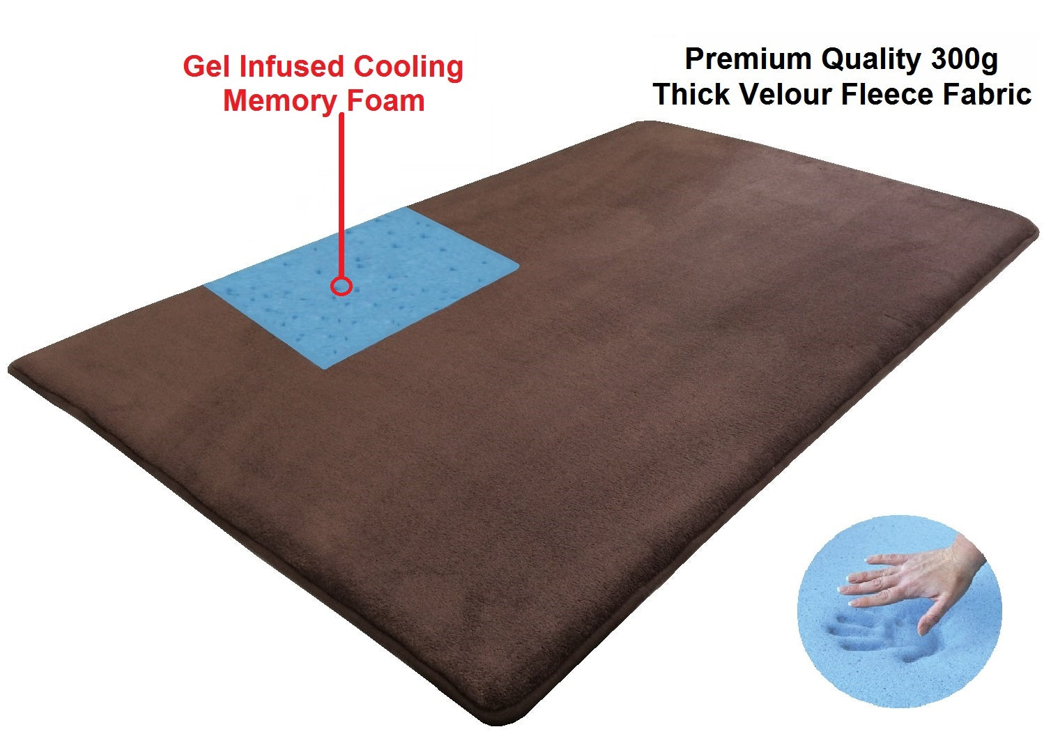 Premium Gel Cooling Memory Foam Pet Mat Topper for Medium to Large Dog