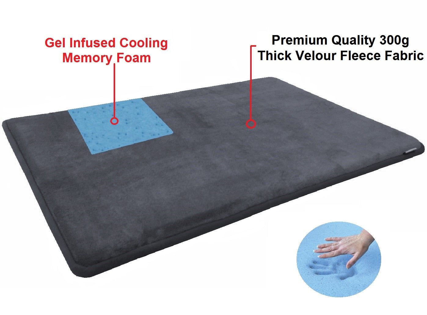 Premium Gel Cooling Memory Foam Pet Mat Topper for Medium to Large Dog